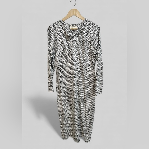 Boden Empire Knot Midi Jersey Dress Stretch Black Lily Sprig Long Sleeve 12P - Picture 2 of 8